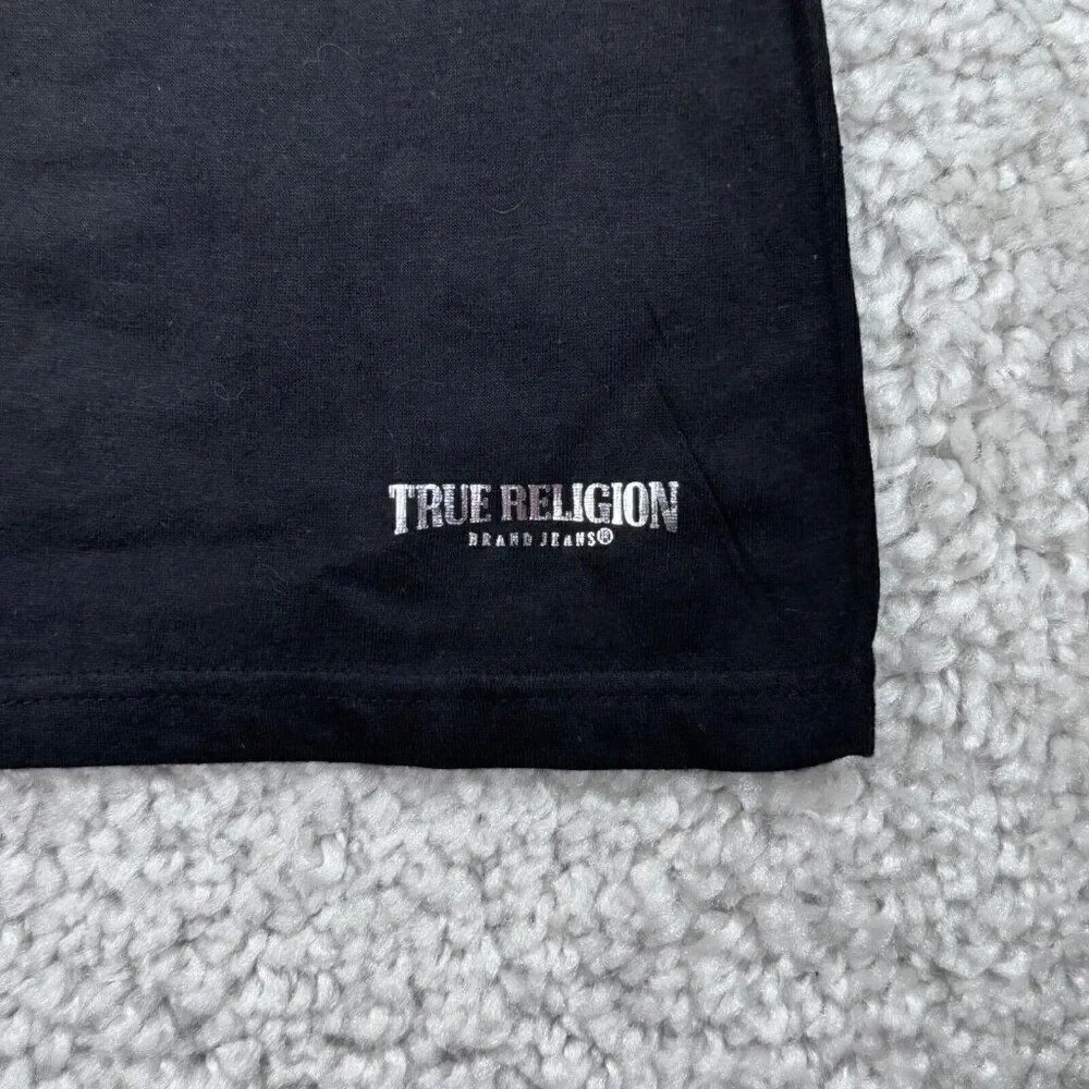 True Religion V-Neck Black Silver Logo T-Shirt